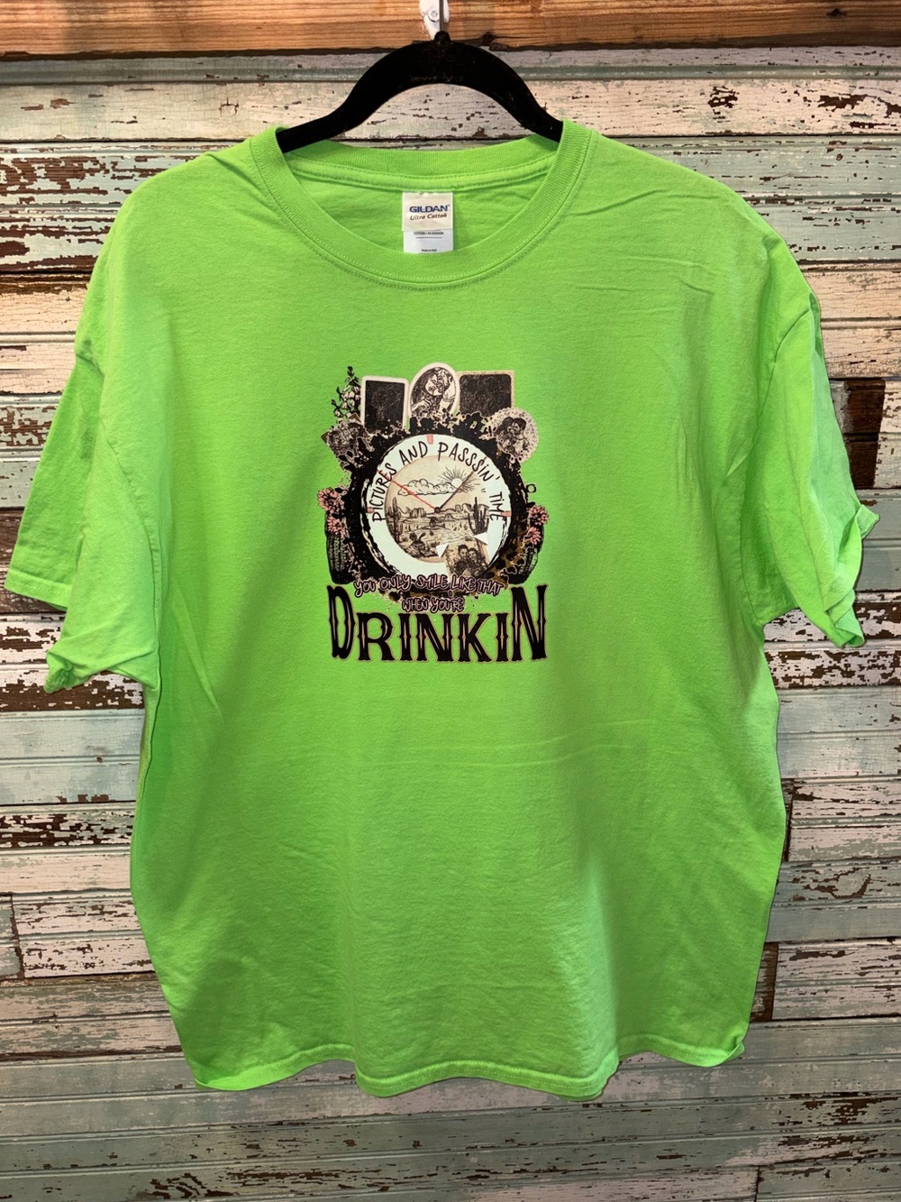 Gildan Lime Green 'Drinkin' Graphic Tee
